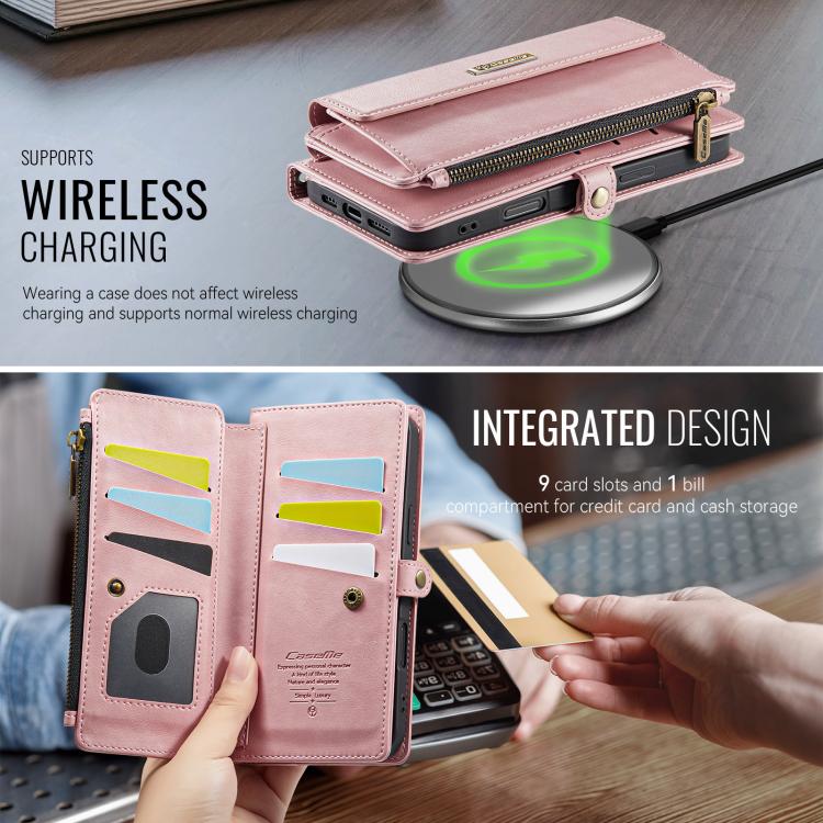 For iPhone 17 Pro CaseMe C39 RFID Blocking Zipper Wallet Leather Phone Case with Crossbody Strap