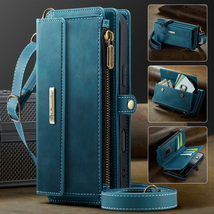 For iPhone 17 Pro CaseMe C39 RFID Blocking Zipper Wallet Leather Phone Case with Crossbody Strap