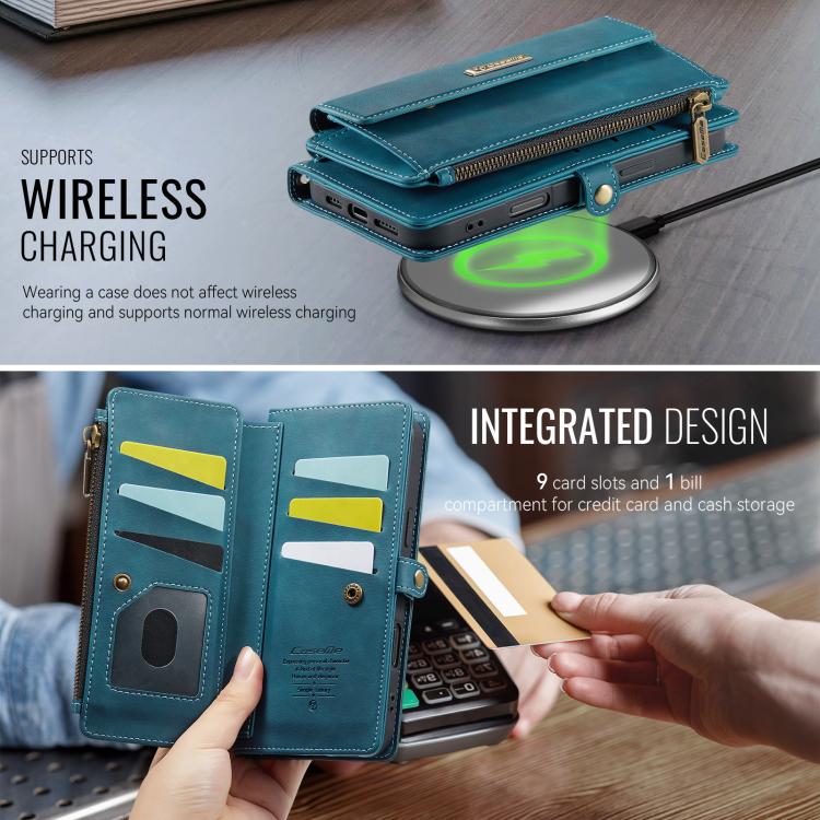 For iPhone 17 Pro CaseMe C39 RFID Blocking Zipper Wallet Leather Phone Case with Crossbody Strap