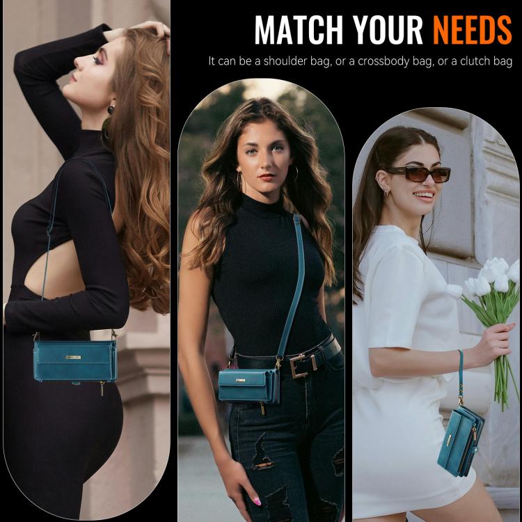 For iPhone 17 Pro CaseMe C39 RFID Blocking Zipper Wallet Leather Phone Case with Crossbody Strap