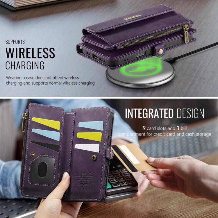 For iPhone 17 Pro CaseMe C39 RFID Blocking Zipper Wallet Leather Phone Case with Crossbody Strap