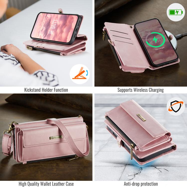 For iPhone 17 Pro Max CaseMe C39 RFID Blocking Zipper Wallet Leather Phone Case with Crossbody Strap