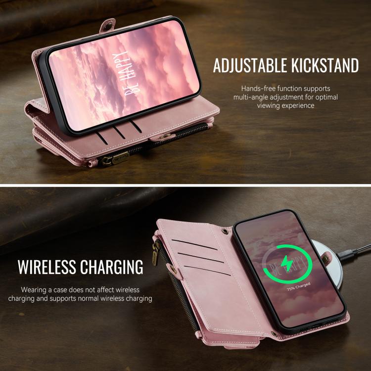 For iPhone 17 Pro Max CaseMe C39 RFID Blocking Zipper Wallet Leather Phone Case with Crossbody Strap