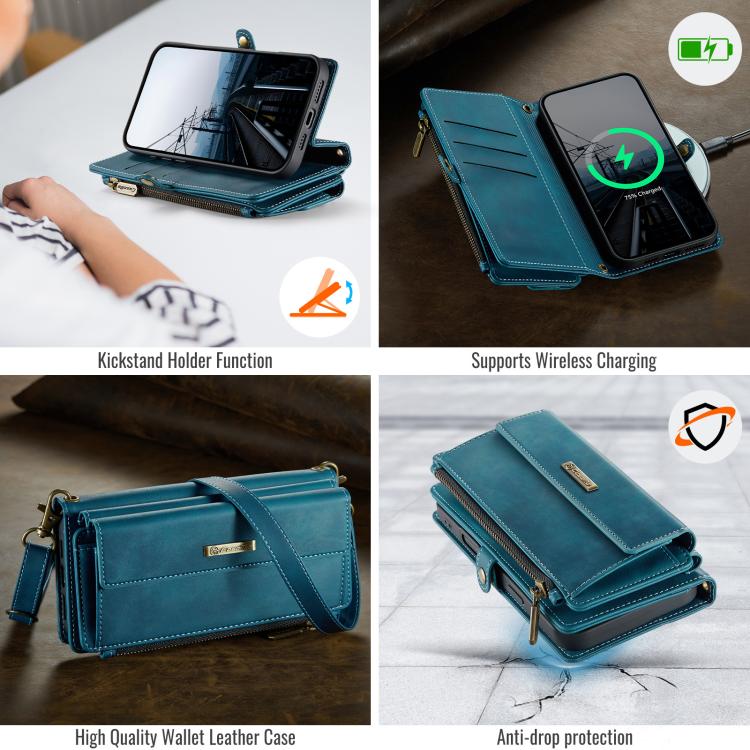 For iPhone 17 Pro Max CaseMe C39 RFID Blocking Zipper Wallet Leather Phone Case with Crossbody Strap