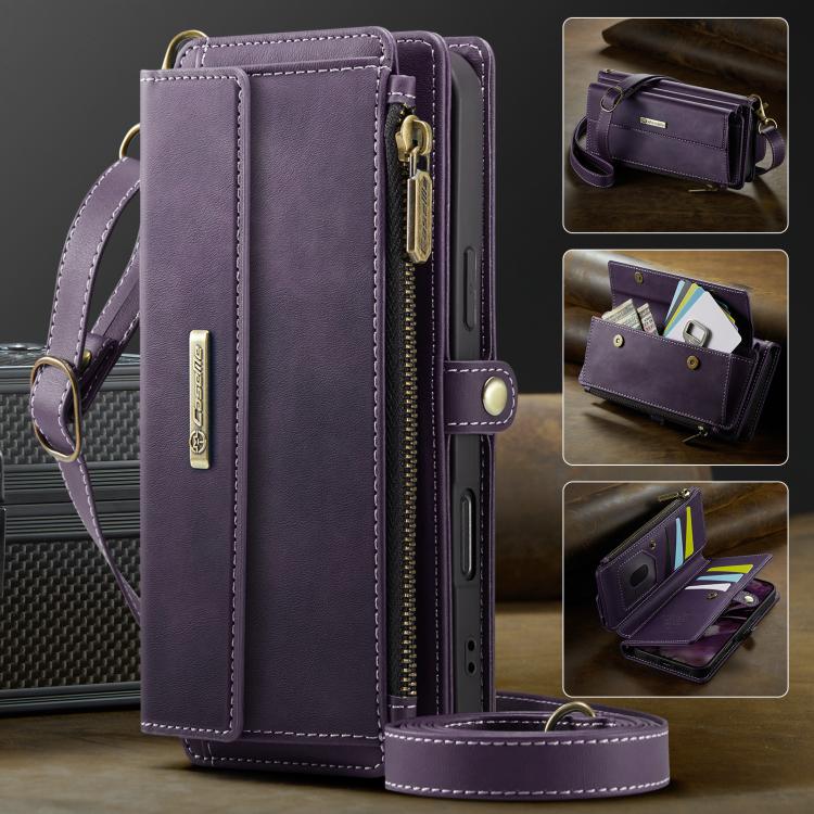 For iPhone 17 Pro Max CaseMe C39 RFID Blocking Zipper Wallet Leather Phone Case with Crossbody Strap