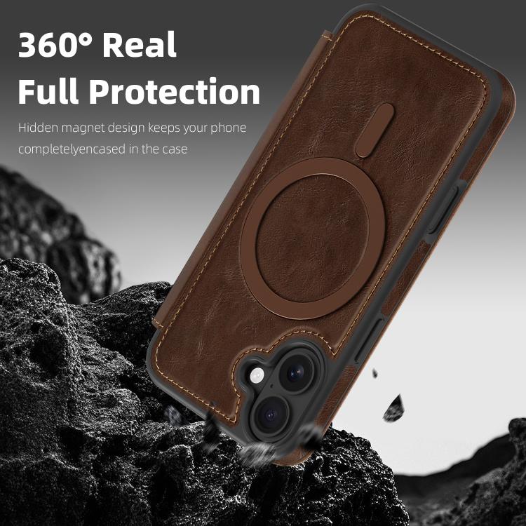 For iPhone 16 Linton MagSafe Leather Phone Case