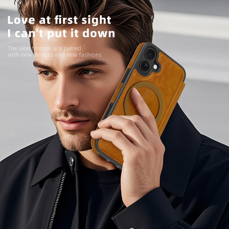 For iPhone 16 Linton MagSafe Leather Phone Case