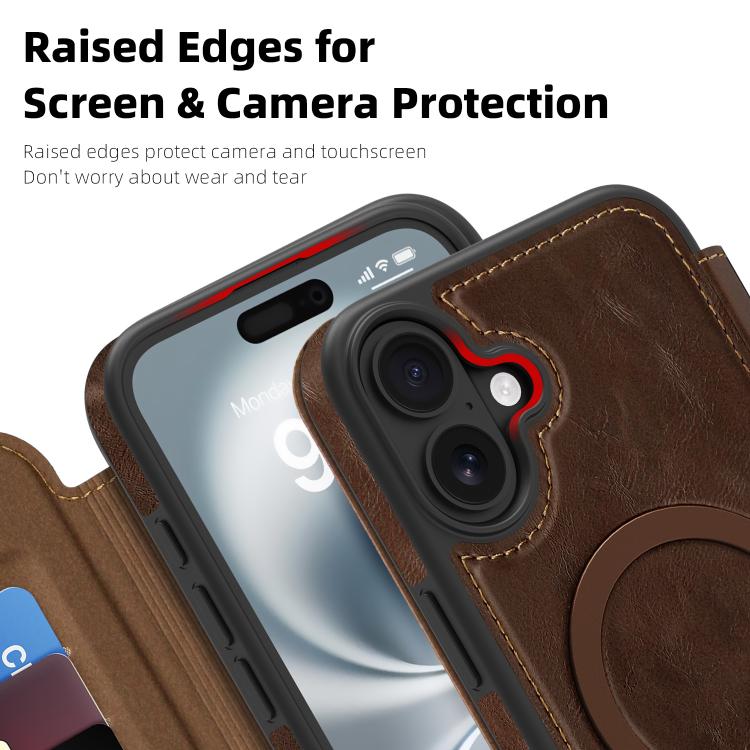 For iPhone 16 Plus Linton MagSafe Leather Phone Case