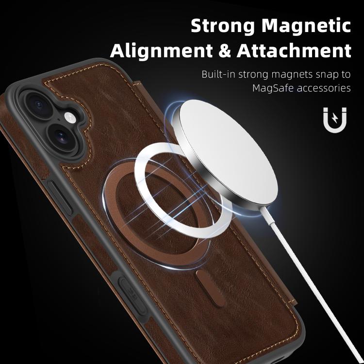For iPhone 16 Plus Linton MagSafe Leather Phone Case