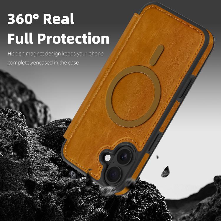 For iPhone 16 Plus Linton MagSafe Leather Phone Case