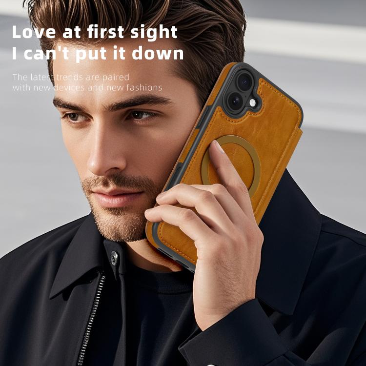 For iPhone 16 Plus Linton MagSafe Leather Phone Case