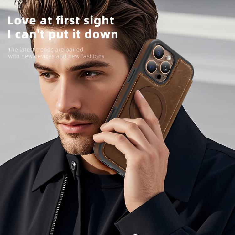 For iPhone 16 Pro Max Linton MagSafe Leather Phone Case