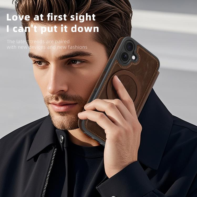 For iPhone 12 Linton MagSafe Leather Phone Case