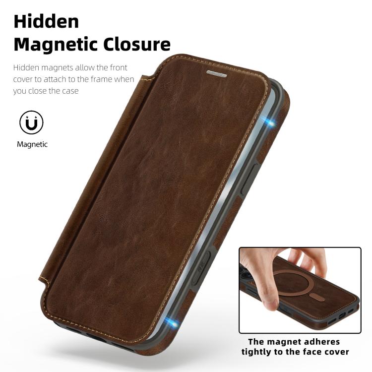 For iPhone 13 Linton MagSafe Leather Phone Case