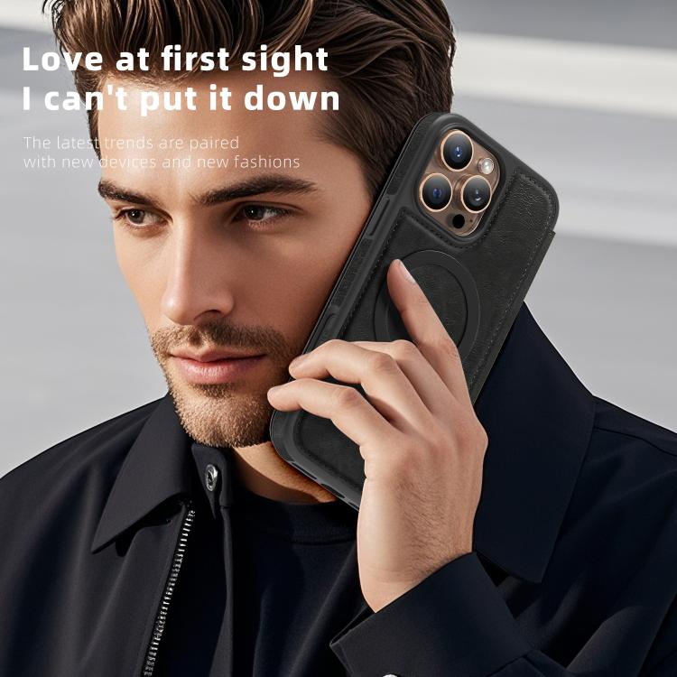 For iPhone 13 Pro Max Linton MagSafe Leather Phone Case