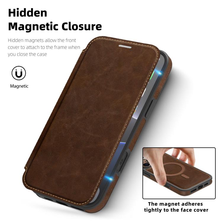 For iPhone 13 Pro Max Linton MagSafe Leather Phone Case
