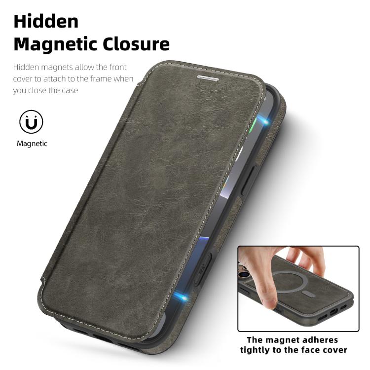 For iPhone 14 Pro Max Linton MagSafe Leather Phone Case