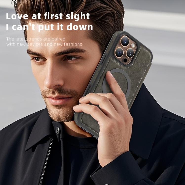 For iPhone 14 Pro Max Linton MagSafe Leather Phone Case