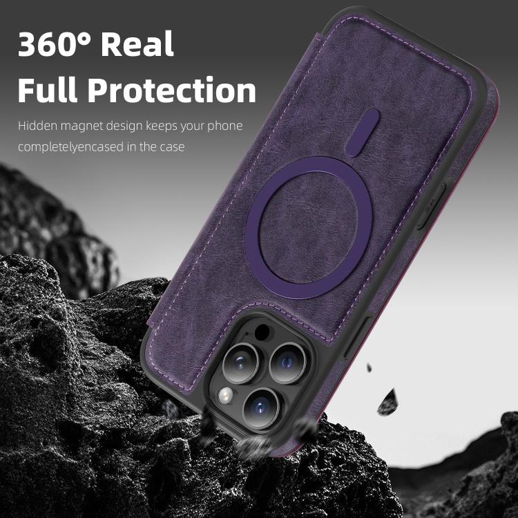 For iPhone 14 Pro Max Linton MagSafe Leather Phone Case