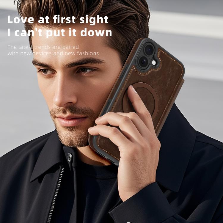 For iPhone 15 Plus Linton MagSafe Leather Phone Case