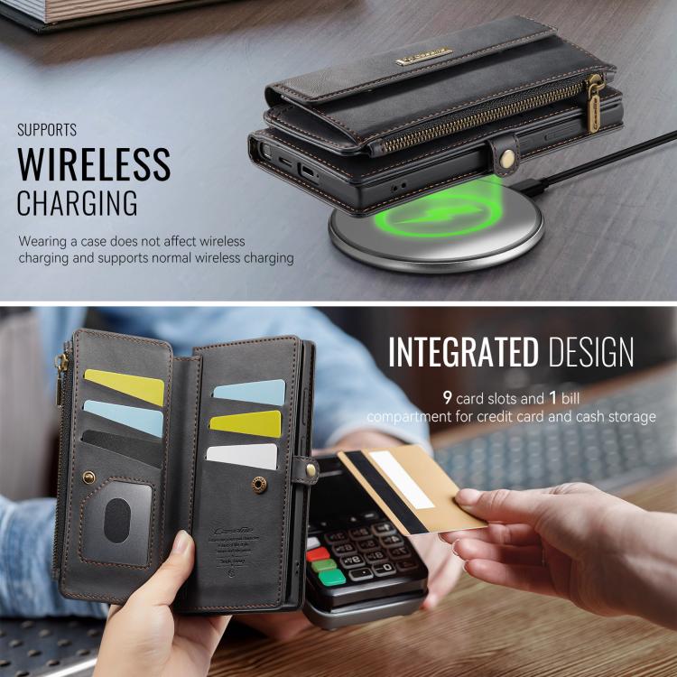 For Samsung Galaxy S25 Ultra 5G CaseMe C39 RFID Blocking Zipper Wallet Leather Phone Case with Crossbody Strap