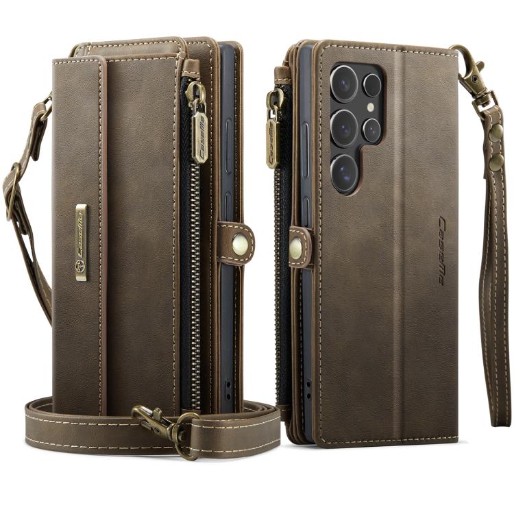 For Samsung Galaxy S25 Ultra 5G CaseMe C39 RFID Blocking Zipper Wallet Leather Phone Case with Crossbody Strap