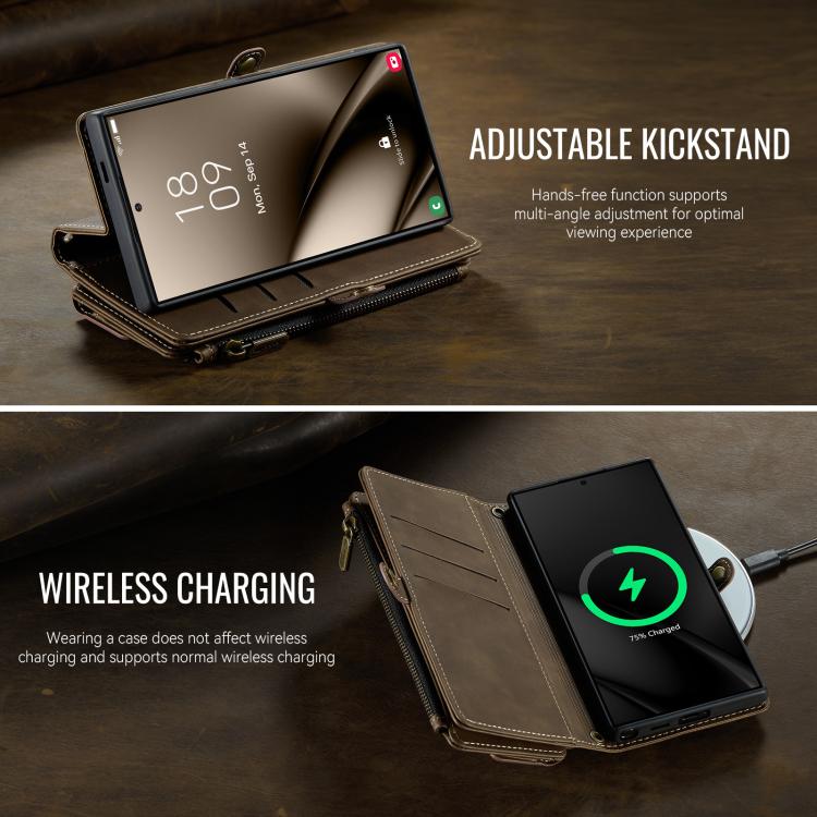 For Samsung Galaxy S25 Ultra 5G CaseMe C39 RFID Blocking Zipper Wallet Leather Phone Case with Crossbody Strap