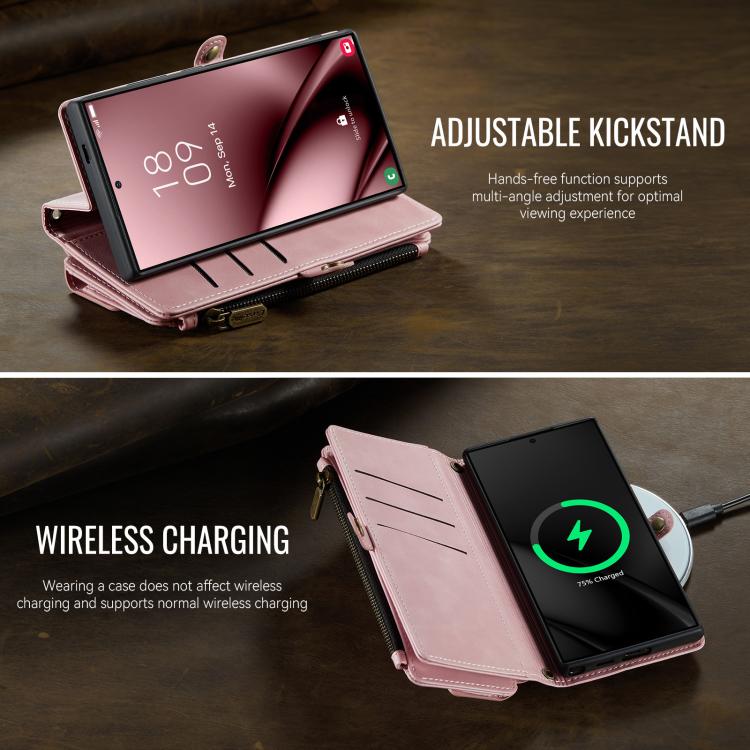 For Samsung Galaxy S25 Ultra 5G CaseMe C39 RFID Blocking Zipper Wallet Leather Phone Case with Crossbody Strap