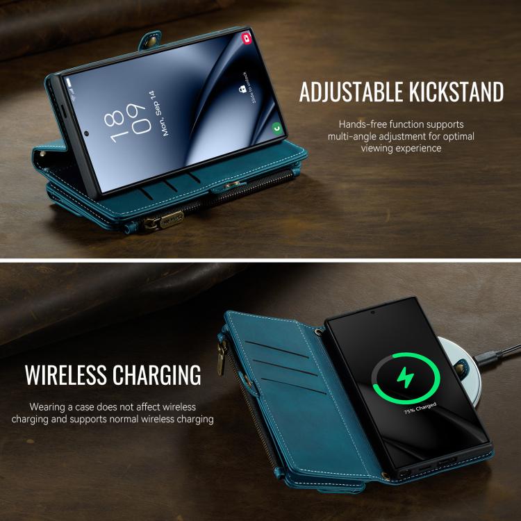 For Samsung Galaxy S25 Ultra 5G CaseMe C39 RFID Blocking Zipper Wallet Leather Phone Case with Crossbody Strap