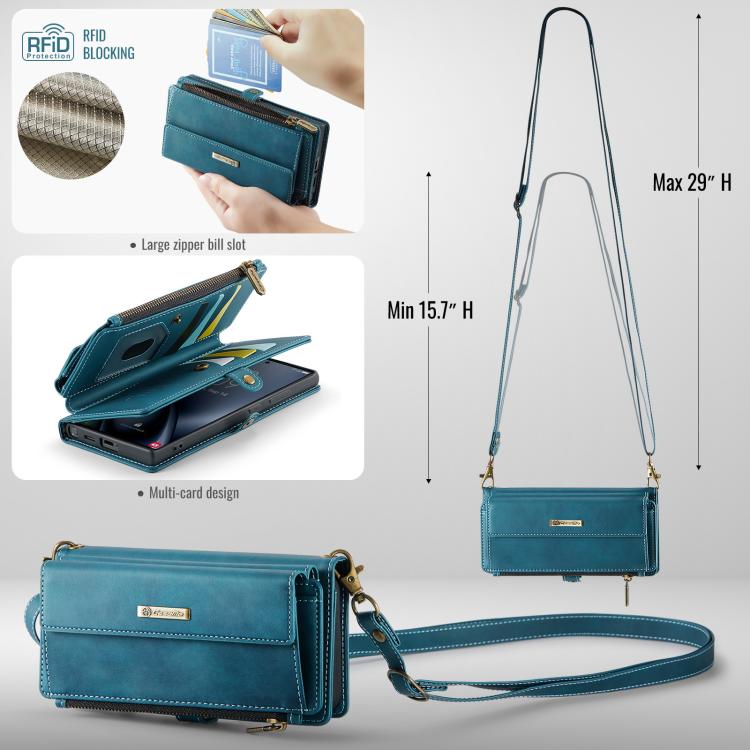 For Samsung Galaxy S25 Ultra 5G CaseMe C39 RFID Blocking Zipper Wallet Leather Phone Case with Crossbody Strap