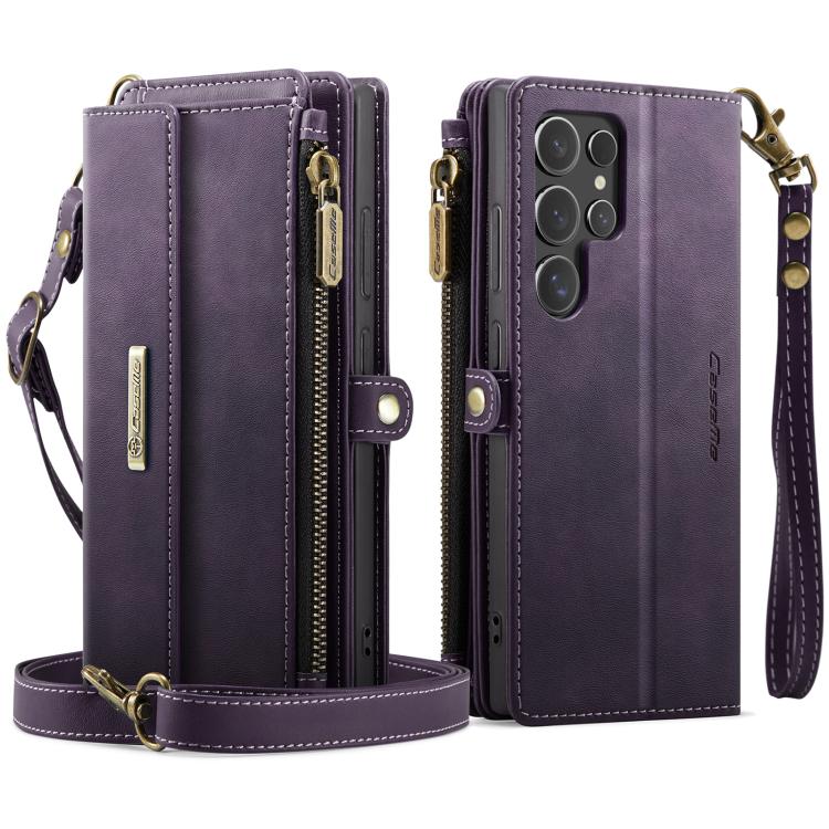 For Samsung Galaxy S25 Ultra 5G CaseMe C39 RFID Blocking Zipper Wallet Leather Phone Case with Crossbody Strap
