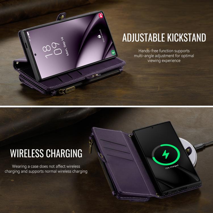 For Samsung Galaxy S25 Ultra 5G CaseMe C39 RFID Blocking Zipper Wallet Leather Phone Case with Crossbody Strap
