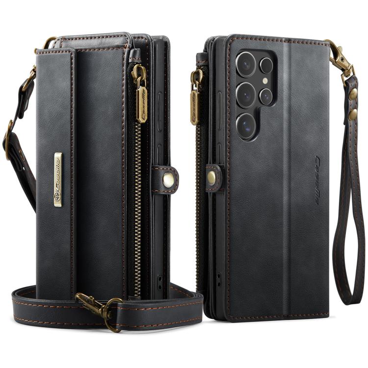 For Samsung Galaxy S24 Ultra 5G CaseMe C39 RFID Blocking Zipper Wallet Leather Phone Case with Crossbody Strap