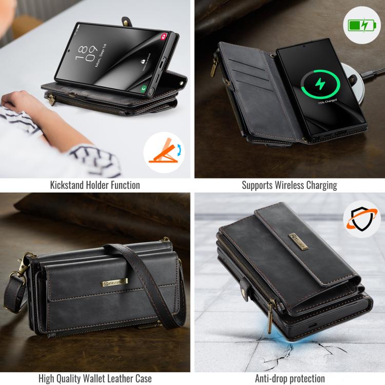 For Samsung Galaxy S24 Ultra 5G CaseMe C39 RFID Blocking Zipper Wallet Leather Phone Case with Crossbody Strap