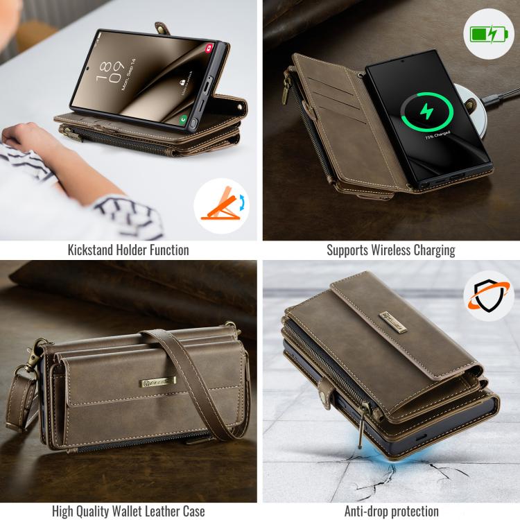 For Samsung Galaxy S24 Ultra 5G CaseMe C39 RFID Blocking Zipper Wallet Leather Phone Case with Crossbody Strap