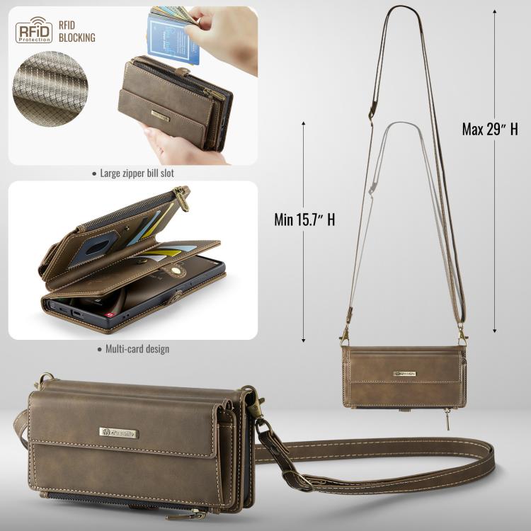 For Samsung Galaxy S24 Ultra 5G CaseMe C39 RFID Blocking Zipper Wallet Leather Phone Case with Crossbody Strap