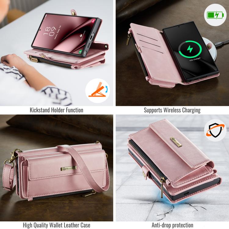 For Samsung Galaxy S24 Ultra 5G CaseMe C39 RFID Blocking Zipper Wallet Leather Phone Case with Crossbody Strap