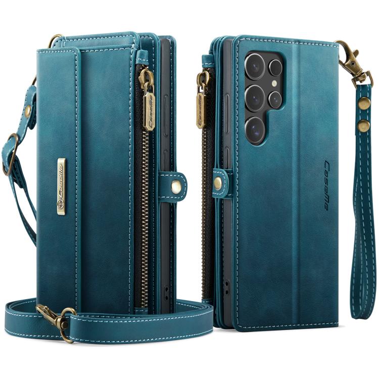 For Samsung Galaxy S24 Ultra 5G CaseMe C39 RFID Blocking Zipper Wallet Leather Phone Case with Crossbody Strap
