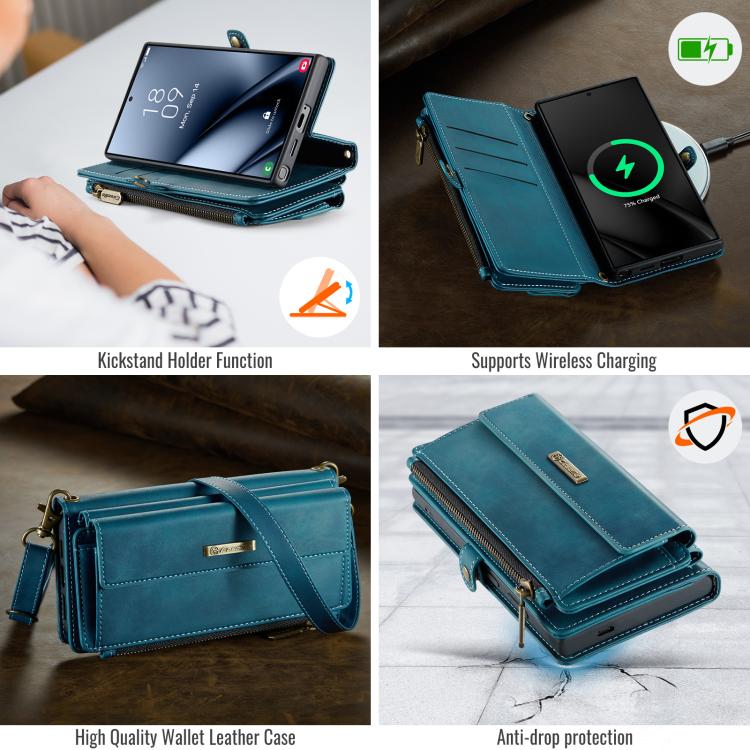 For Samsung Galaxy S24 Ultra 5G CaseMe C39 RFID Blocking Zipper Wallet Leather Phone Case with Crossbody Strap