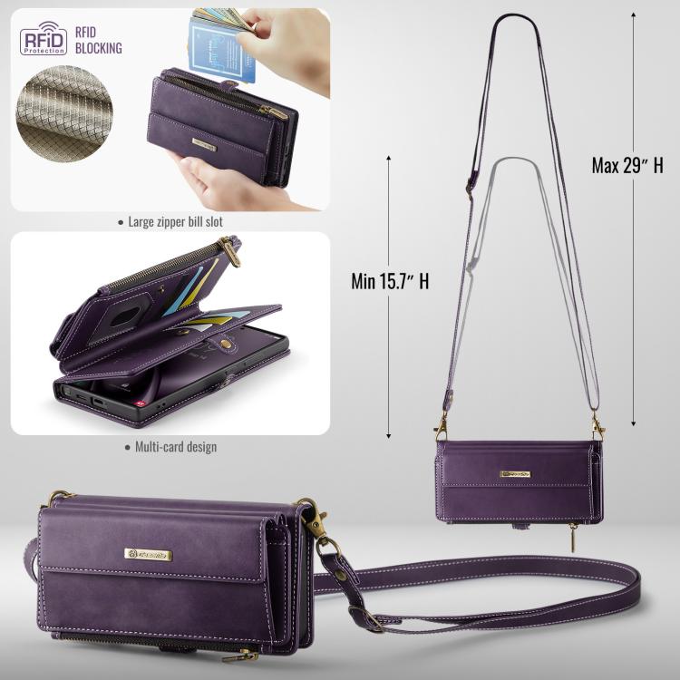 For Samsung Galaxy S24 Ultra 5G CaseMe C39 RFID Blocking Zipper Wallet Leather Phone Case with Crossbody Strap