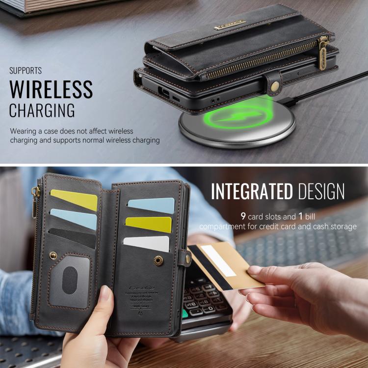 For Samsung Galaxy S24 FE 5G CaseMe C39 RFID Blocking Zipper Wallet Leather Phone Case with Crossbody Strap