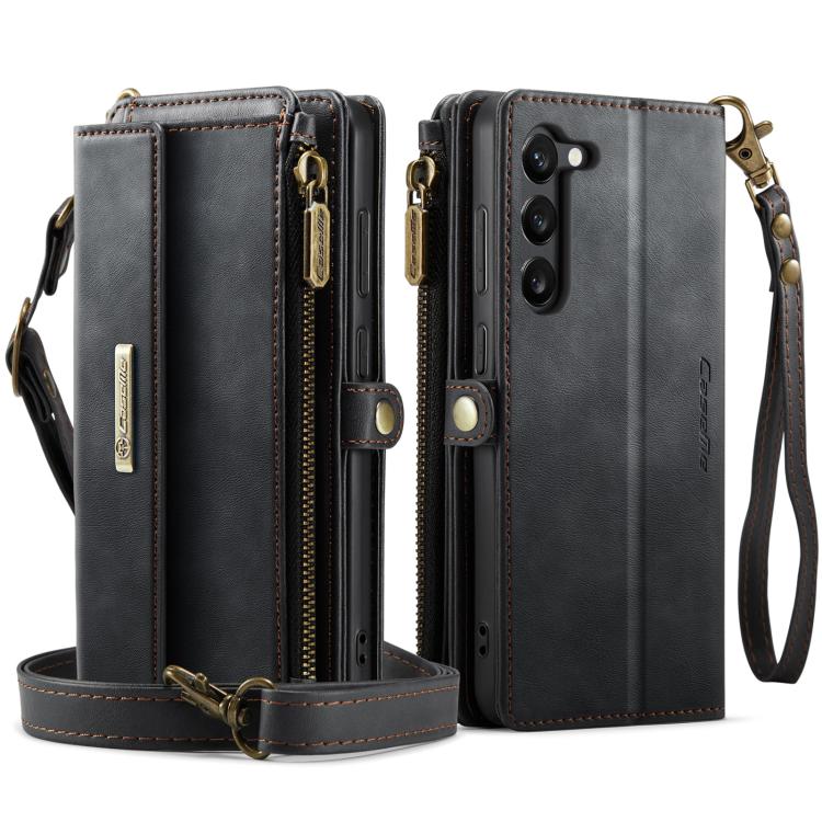 For Samsung Galaxy S23+ 5G CaseMe C39 RFID Blocking Zipper Wallet Leather Phone Case with Crossbody Strap