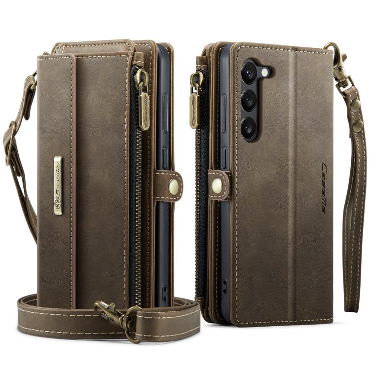 For Samsung Galaxy S23+ 5G CaseMe C39 RFID Blocking Zipper Wallet Leather Phone Case with Crossbody Strap