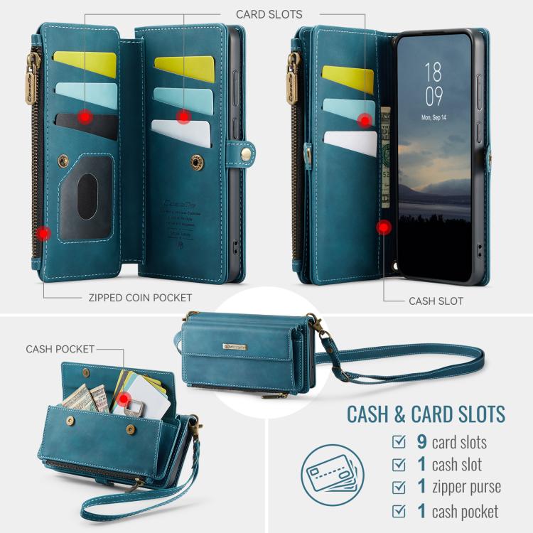 For Samsung Galaxy S23+ 5G CaseMe C39 RFID Blocking Zipper Wallet Leather Phone Case with Crossbody Strap