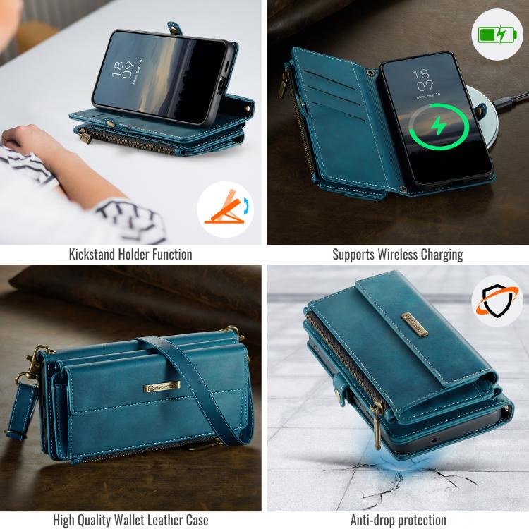 For Samsung Galaxy S23+ 5G CaseMe C39 RFID Blocking Zipper Wallet Leather Phone Case with Crossbody Strap
