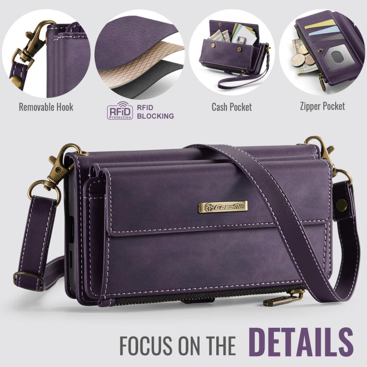 For Samsung Galaxy S23+ 5G CaseMe C39 RFID Blocking Zipper Wallet Leather Phone Case with Crossbody Strap