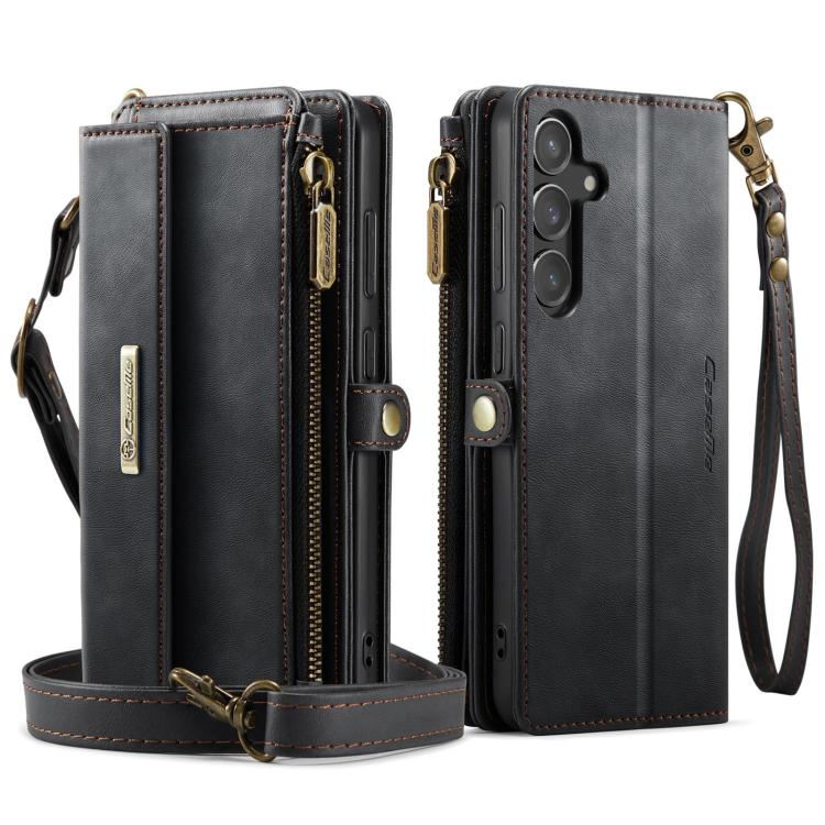 For Samsung Galaxy S23 FE 5G CaseMe C39 RFID Blocking Zipper Wallet Leather Phone Case with Crossbody Strap