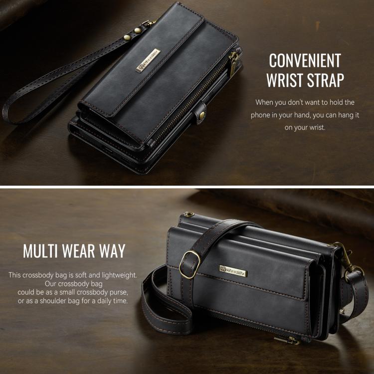 For Samsung Galaxy S23 FE 5G CaseMe C39 RFID Blocking Zipper Wallet Leather Phone Case with Crossbody Strap