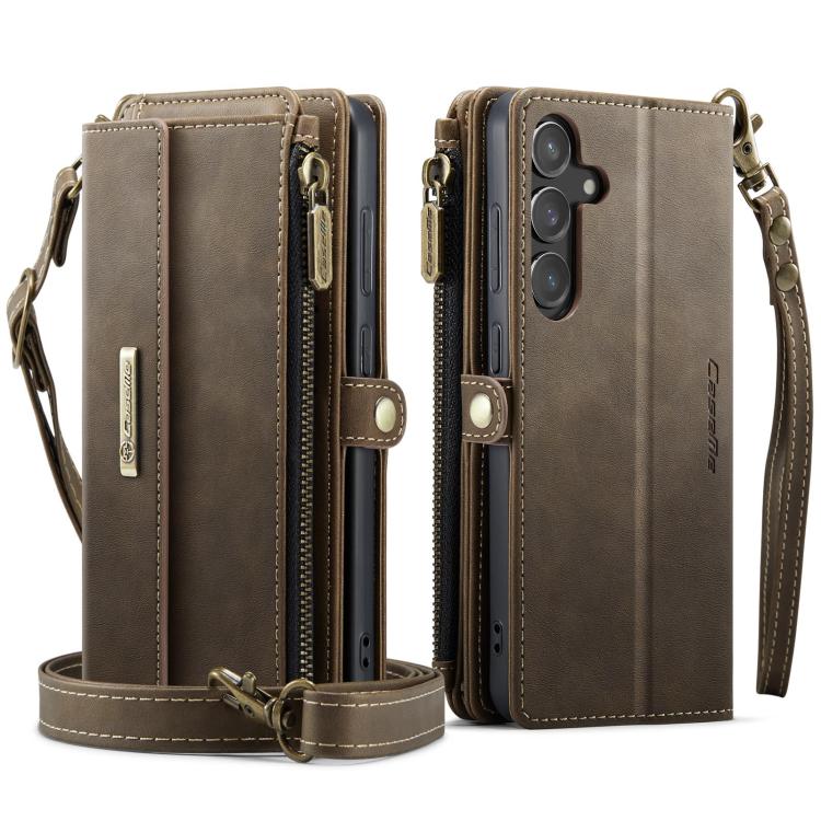 For Samsung Galaxy S23 FE 5G CaseMe C39 RFID Blocking Zipper Wallet Leather Phone Case with Crossbody Strap