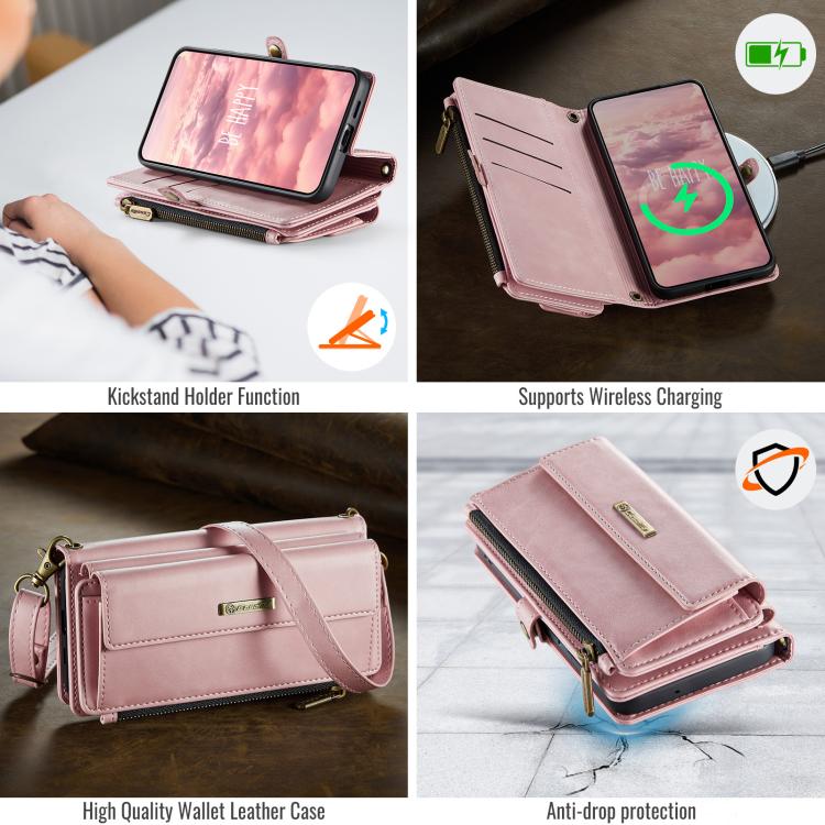 For Samsung Galaxy S23 FE 5G CaseMe C39 RFID Blocking Zipper Wallet Leather Phone Case with Crossbody Strap